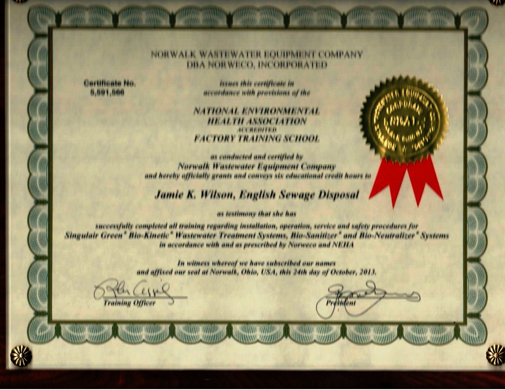 J. Wilson 10.24.13 NORWECO Certified